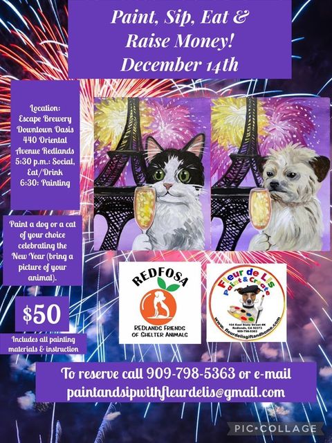 December 14th 6:30 p.m. FUNDRAISER at Escape Brewery for Homeless Animals in the Inland Empire