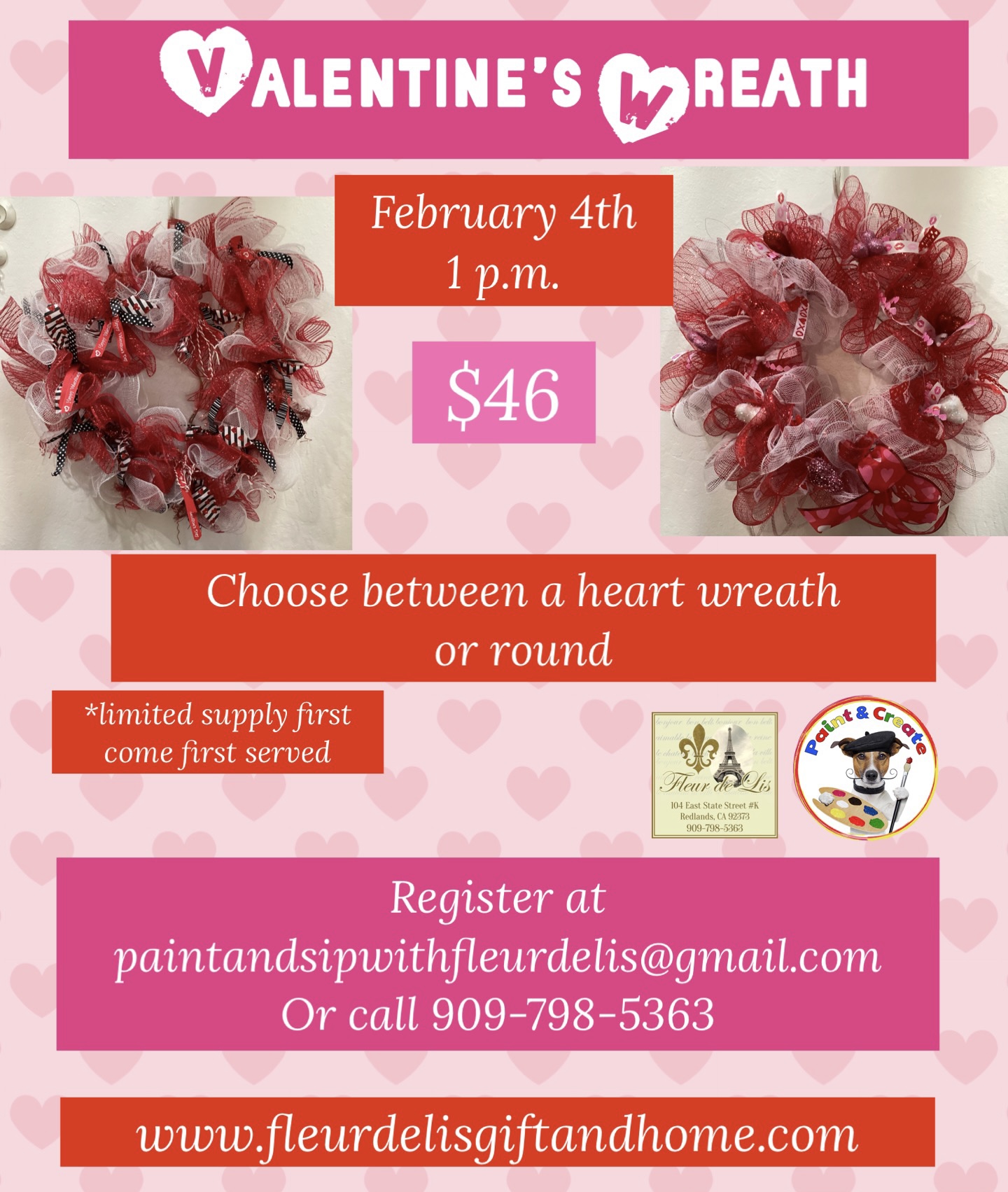 Learn to Make a Valentine’s Wreath on February 4th 1 p.m.